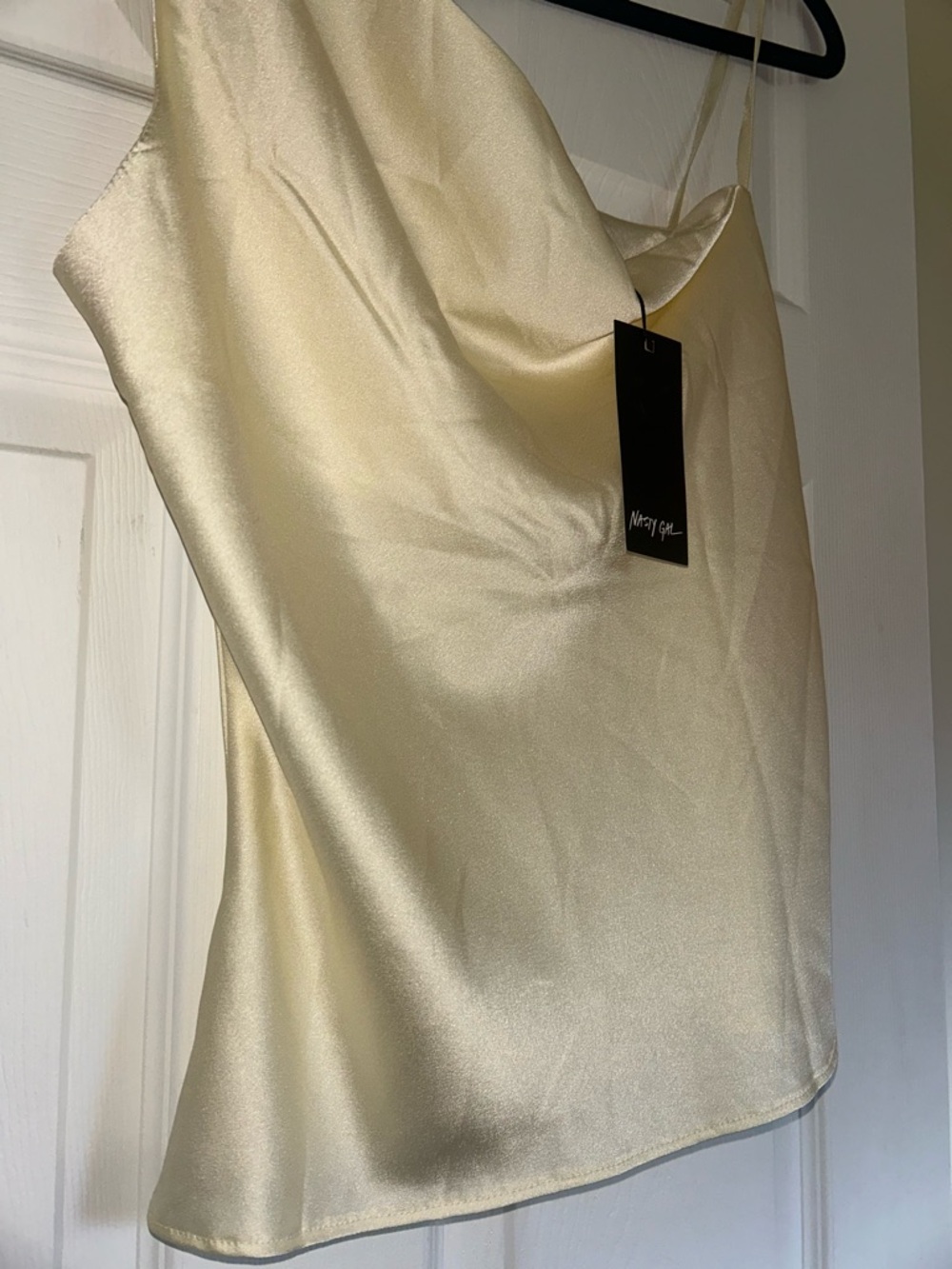 Nasty Gal Iridescent Satin Slip Dress in Pale Champagne